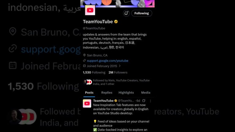 Youtube official page on twitter to get help and support